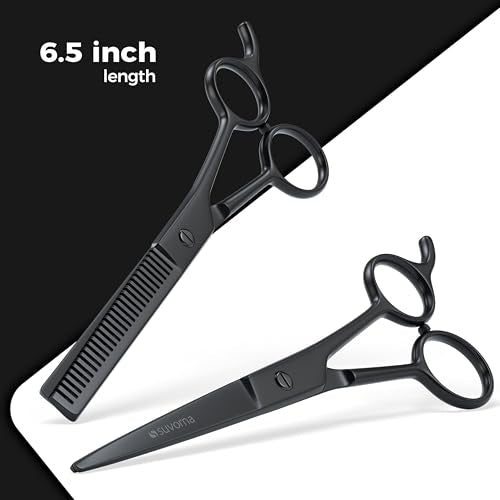 Suvorna Juego de tijeras de corte de pelo de 6,5 pulgadas con tijeras de adelgazamiento para peluqueros, peluqueros y uso doméstico - Juego de tijeras de pelo para adelgazar y cortar (negro)