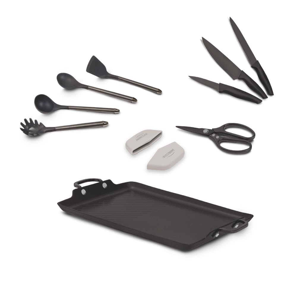 JADE BLACK Batería de Cocina 20 Piezas, Recubrimiento de Polvo de Jade Negro, Base Full Induction, Incluye Sartenes, Ollas y Utensilios