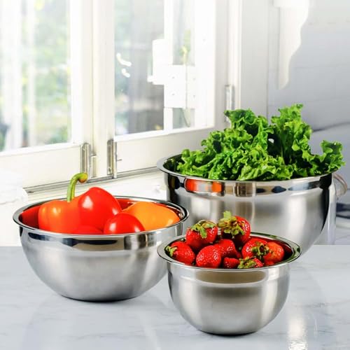 Juego de Cuencos de Acero Inoxidable Ovente Plateado con Tapa y Marcas de Medición para Cocina