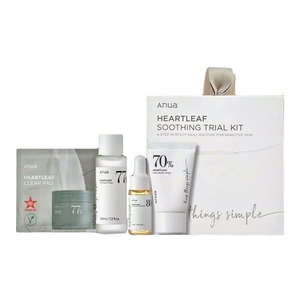 ANUA- Kit coreano de prueba de suavizado Heartleaf | tamaño de viaje, set de regalo con almohadilla transparente Heartleaf 77, Heartleaf7