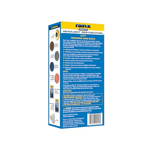 Kit de Restauración de Faros Rain-X Transparente con Lijado y Pulido, Fórmula Todo en 1 para Coche