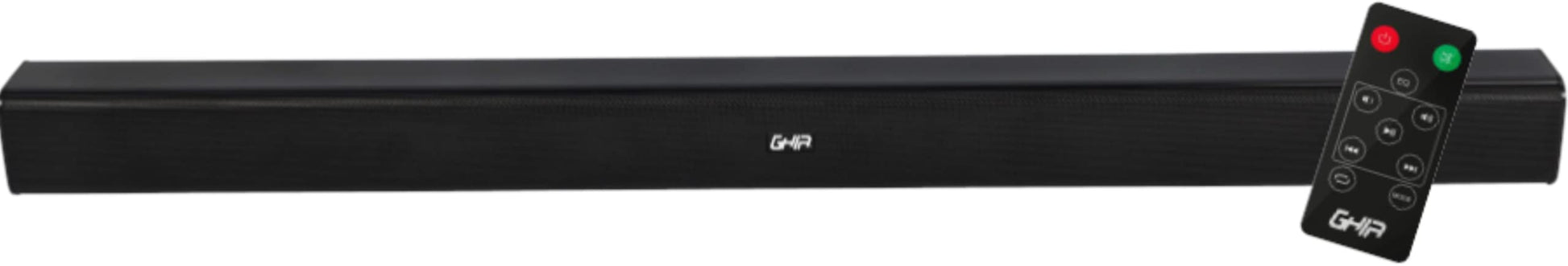 GHIA Barra de Sonido GSB-012. Audio de 2.0 Canales, Potencia 20w RMS, Batería Recargable 2200MAh. Conexión inalámbrica, Bluetooth, USB, Radio FM, Puerto Óptico.