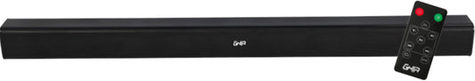 GHIA Barra de Sonido GSB-012. Audio de 2.0 Canales, Potencia 20w RMS, Batería Recargable 2200MAh. Conexión inalámbrica, Bluetooth, USB, Radio FM, Puerto Óptico.