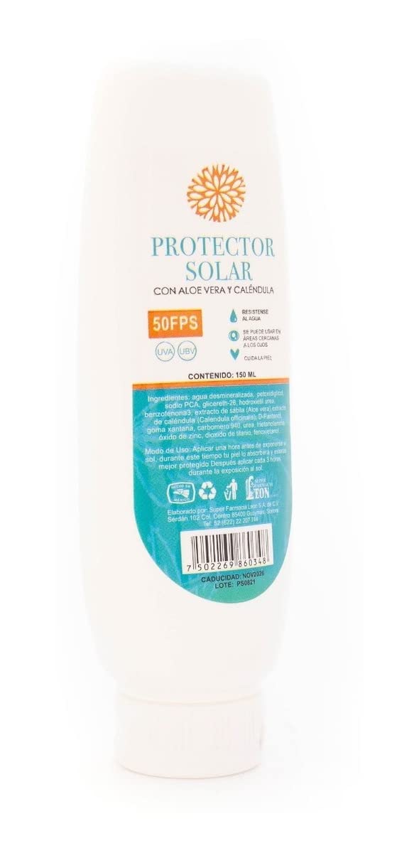 Protector Solar Lenico SPF 50 con Caléndula y Aloe Vera | 150 ml | Resistente al Agua, Hidratante y Ligero | Protección Efectiva para Todo Tipo de Piel