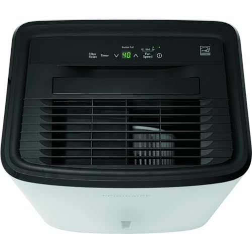 Frigidaire Deshumidificador portátil de 50 pintas para sótano, hogar y ático, 115 V, amortiguador silencioso de humedad para control de humedad con apagado automático y cubeta de agua extraíble/opción