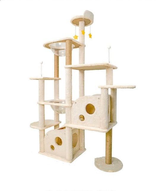 Rascador Árbol UNA MASCOTA Beige Diseño de Queso Varios Niveles para Gato