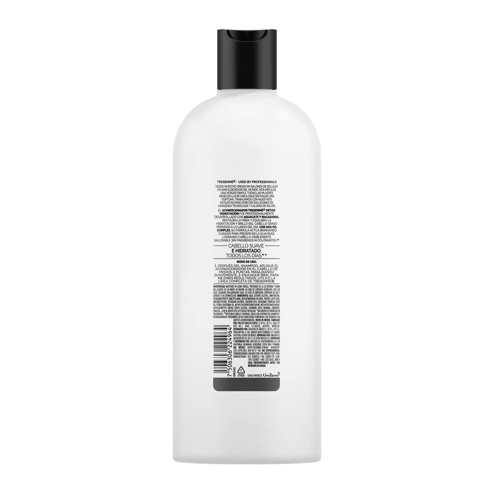 TRESemme Acondicionador sin parabenos Detox Hidratación con aguacate y macadamia 715 ml + Tresemmé Shampoo sin parabenos y sin colorantes Crecimiento Máximo con cafeína y vitamina B 715 ml