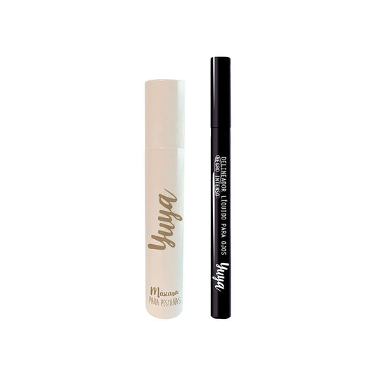 Set Máscara de pestañas 10 Aceites Naturales Negra + Delineador líquido para ojos tipo plumón