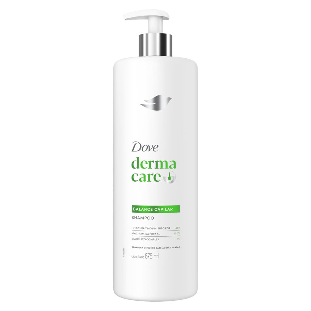 DOVE Shampoo Derma Care Balance Capilar, Frescura y Movimiento por 48h. Cabello Graso. Regenera de Cuero Cabelludo a Puntas. Desarrollado con Dermatólogos, 675 mL