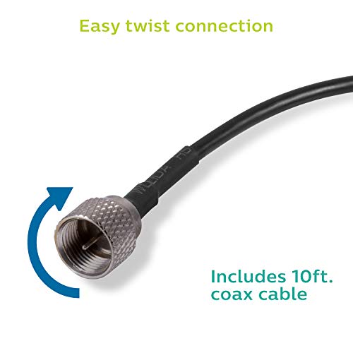 Philips Elite Channel Finder - Antena de TV para Interiores, Antena de Largo Alcance, Amplificador de señal Amplificador, Digital, HDTV, Compatible con Smart TV, 4K 1080P VHF UHF, 10 pies, coaxial