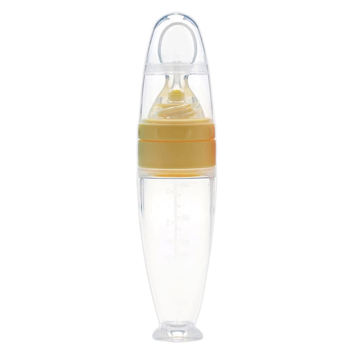 Cuchara Alimentadora para Bebés Dispensador de papillas de Silicona Flexible con Ventosa Libre BPA 90ml (Amarillo)