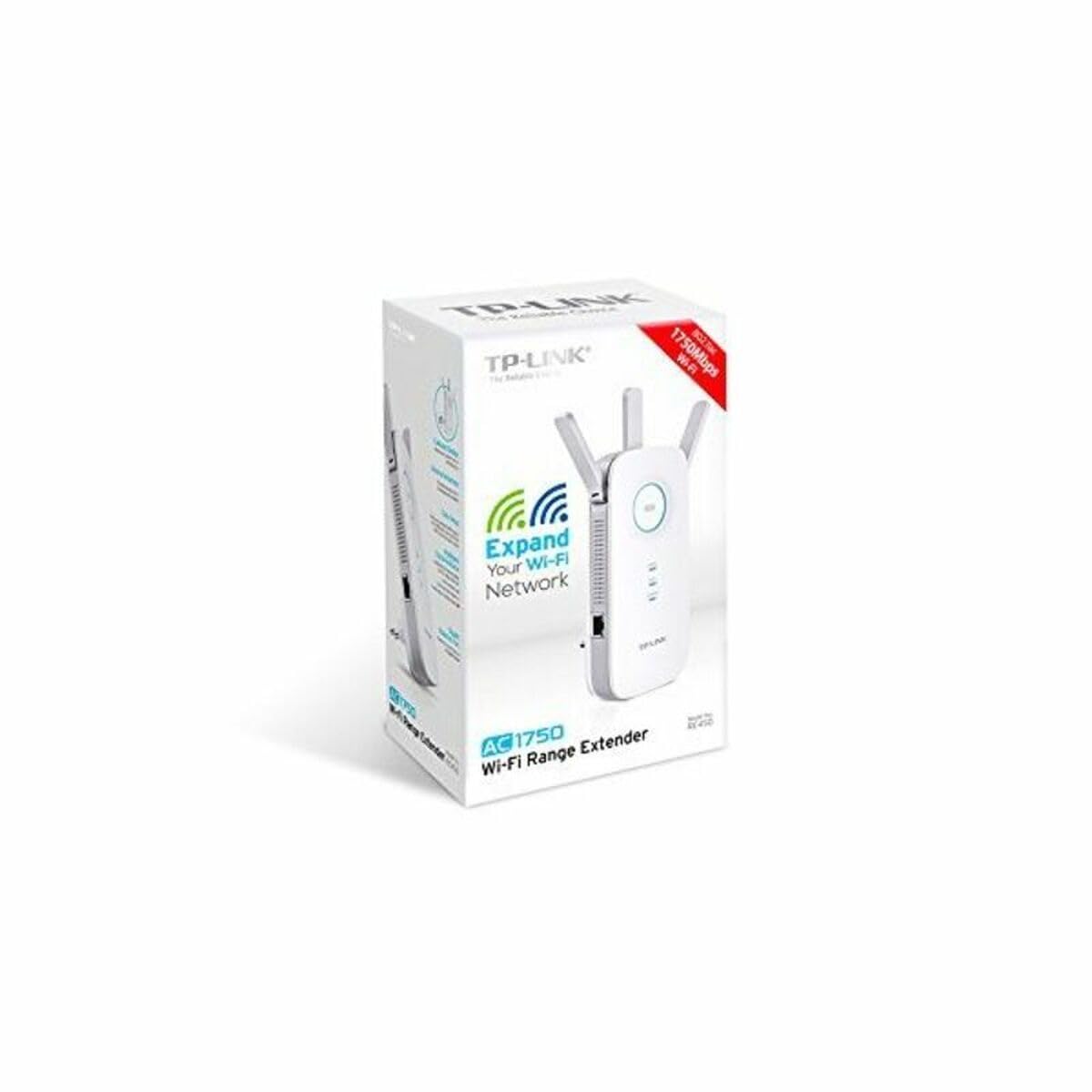 TP-Link RE450 Extensor de Rango de Repetidor WiFi de Banda Dual Universal, 3 Antenas Externas, Puerto Gigabit Ethernet, AC1750, Modo AP Compatible, Blanco