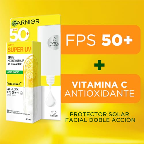 Garnier Super UV Protector Solar Facial Fluido Anti Oleosidad 40ml | Vitamina C, Textura Invisible