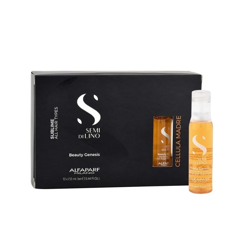 Pack de 12 Ampolletas Alfaparf Semi Di Lino Cellula Madre Beauty Genesis para Cabello. Tratamiento reparador y revitalizante con células madre. ¡Restaura tu cabello desde la raíz! Ideal para pelo dañado y sin vida.