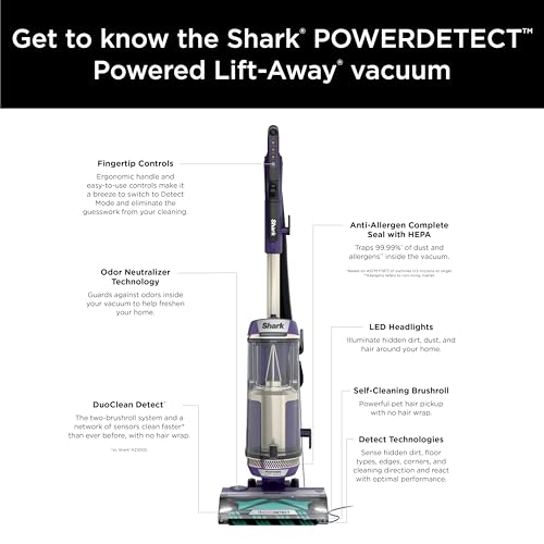 Shark POWERDETECT - Aspiradora Vertical con Filtro HEPA, aspiradora Resistente con Potente succión para Recogida de Pelo de Mascotas, tecnología DuoClean, Elevador motorizado, Ideal para alfombras y