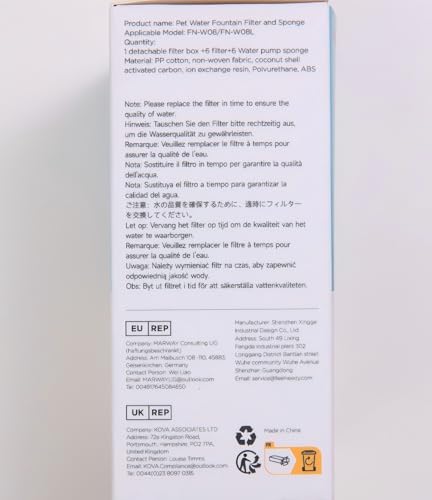 FEELNEEDY - Fuente de agua inalámbrica para gatos y perros, 3.5 litros, 6 filtros y 6 esponjas de repuesto