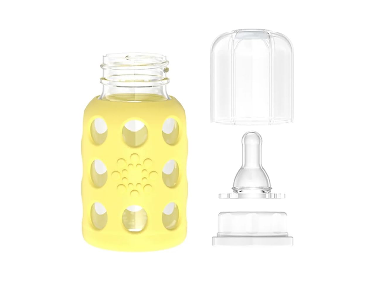 Lifefactory - Biberón de vidrio con funda de silicona, 4 onzas, juego de 2 unidades, color amarillo/azul cielo