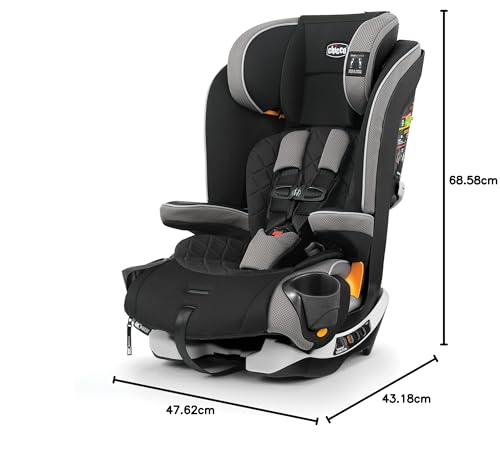 Chicco MyFit® Arnés con cierre + asiento de coche elevador, arnés de 5 puntos y asiento elevador de respaldo alto, tela con cierre y lavado, para niños de 25 a 100 libras. | Nightfall/Black