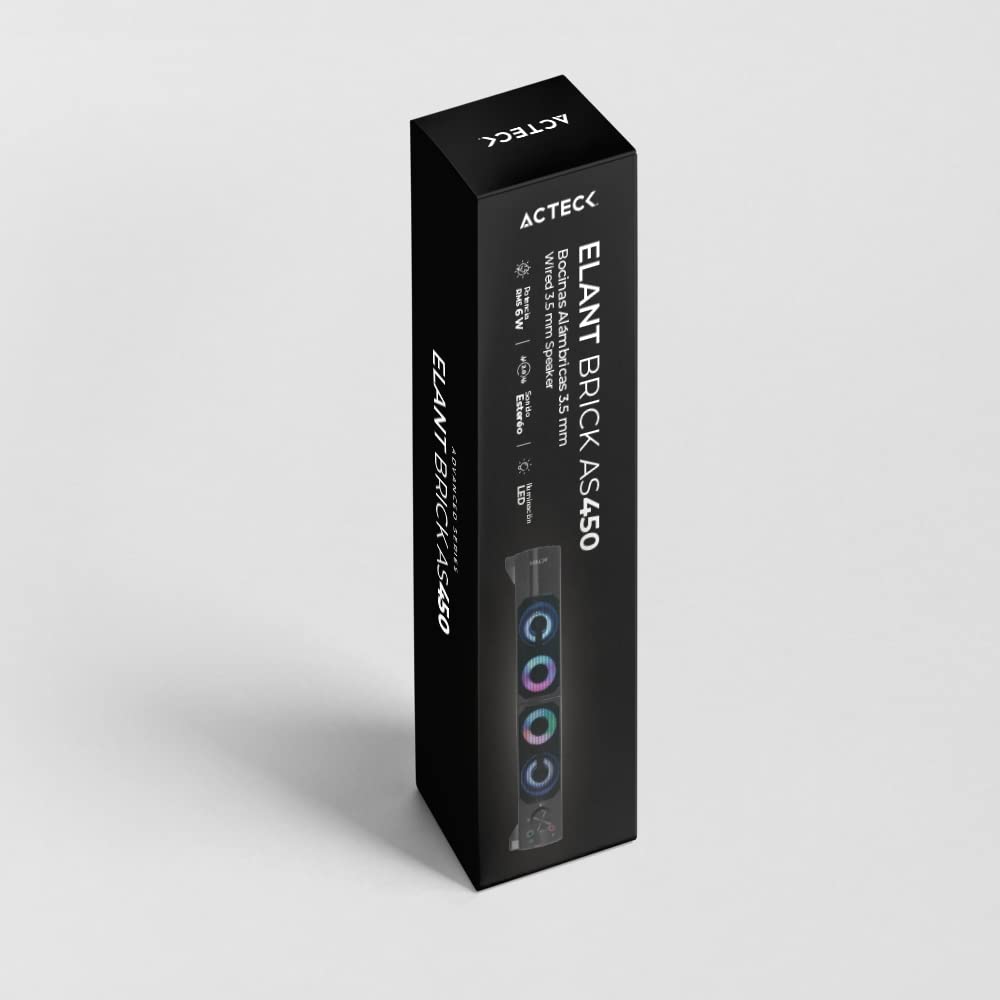 Bocinas Elant Brick AS450 2.0 Ch + Alimentación USB A 2x3W + Conexión 3.5mm + Control de Volumen Negro Advanced Series