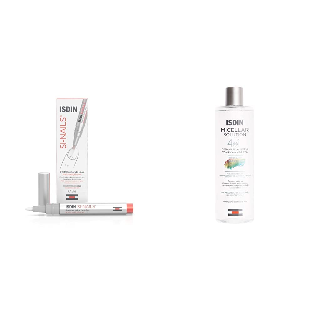 ISDIN SI-NAILS Fortalecedor con ácido hialurónico para uñas débiles y dañadas, hidrata también las cutículas, Acabado Invisible, 2.5 ml + Micellar Solution 4 en 1 Agua Micelar,400ml