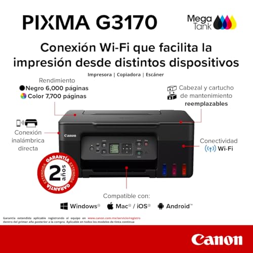 Canon Impresora Multifuncional Inalámbrica MegaTank G3170