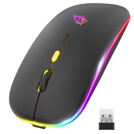 Free wolf X15 Mouse Inalámbrico, Wireless óptico Recargable 2.4 G Ergonómico Silencioso Click con Receptor USB 3(800/1200/1600) Ajustable dpi Ratón para Computadora,Portátil,PC,Mac (Negro Mate)