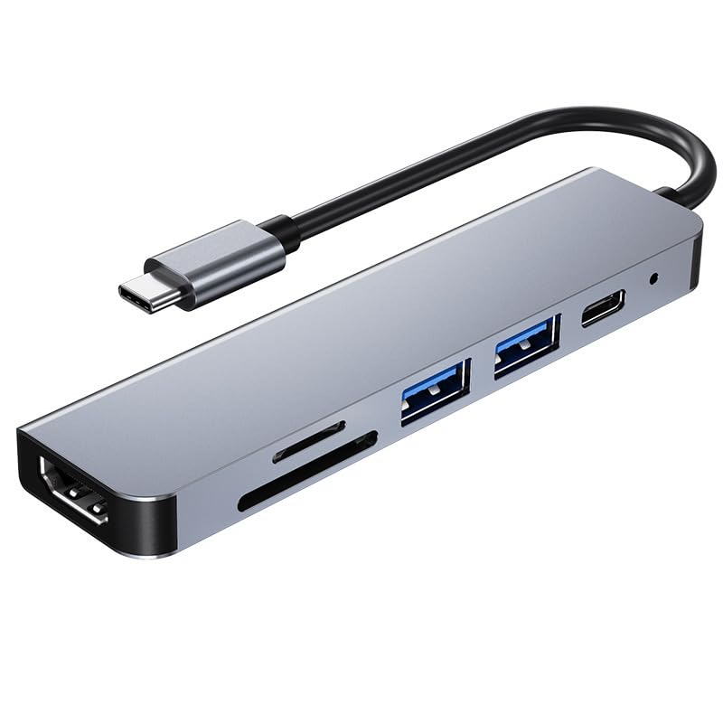 FEISEDY Hub 6 en 1 USB-C con Carga Rápida PD 100W, HDMI 4K, Lector Dual SD/TF y 2 Puertos USB 3.0 - Adaptador Multifunción para MacBook, Windows y Dispositivos Tipo C