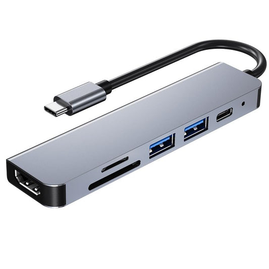 FEISEDY Hub 6 en 1 USB-C con Carga Rápida PD 100W, HDMI 4K, Lector Dual SD/TF y 2 Puertos USB 3.0 - Adaptador Multifunción para MacBook, Windows y Dispositivos Tipo C