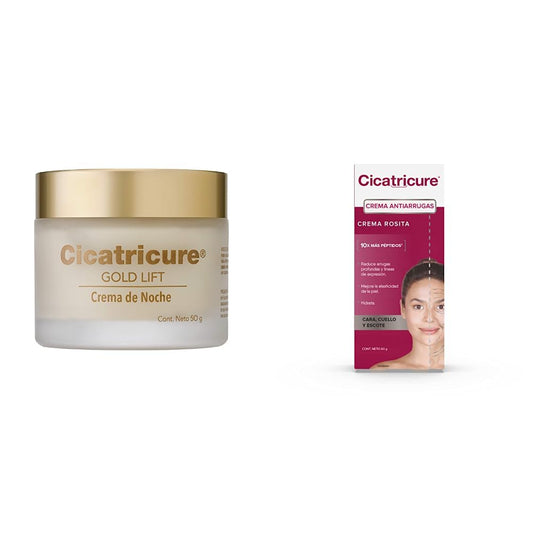 Cicatricure GOLD LIFT, Crema de Noche, reduce arrugas gravitacionales, tarro 50 g + CREMA ANTIARRUGAS, Cara, Cuello y Escote, 12 beneficios en 1, tubo 60 ml