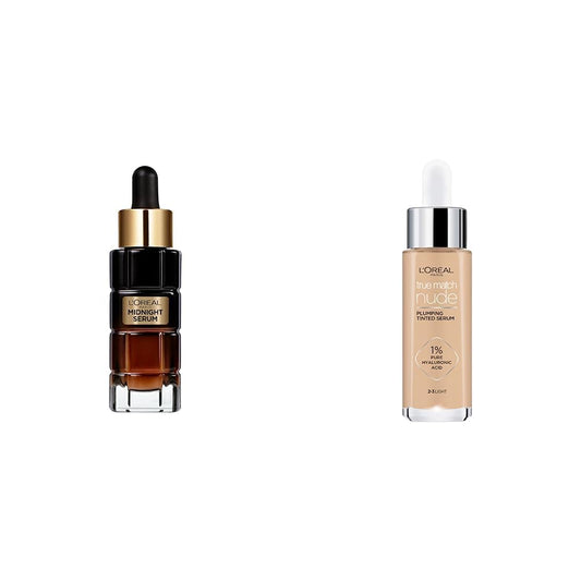 L'Oreal Paris Age Perfect Renovación Celular Serum de Noche Midnight Serum + L'Oréal Paris Serum rellenador con color y ácido hialurónico, True Match, Tono 2-3 Light