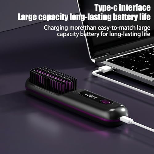 Cepillo de Alisador de Cabello Inalámbrico Portátil, Go Brush Pro Portable Cordless Hair Straightener Brush, Mini Cepillos con Calefacción de Cabello Recargable Eléctrico con Pantalla LED (Azul)