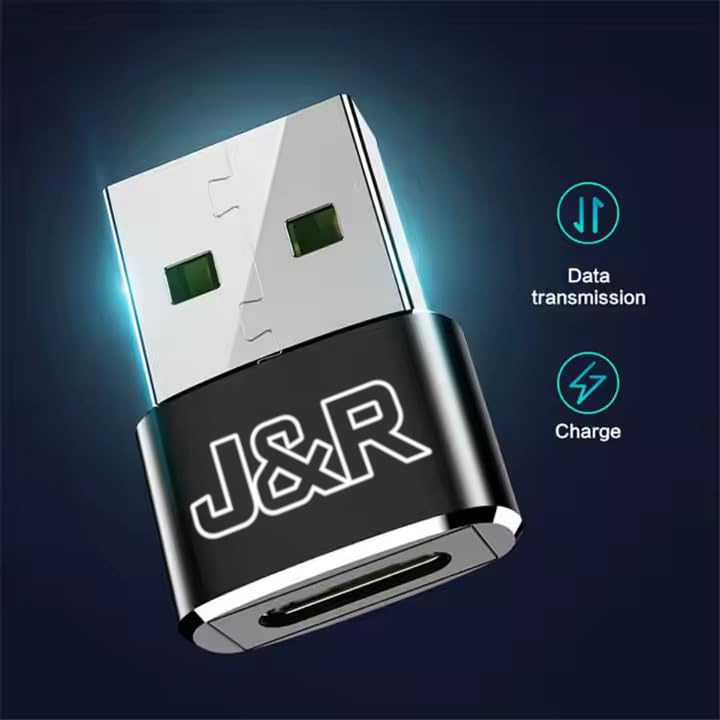 Adaptador USB a USB C J&R Negro y Plateado Mini Convertidor de Metal Paquete de 2 Unidades