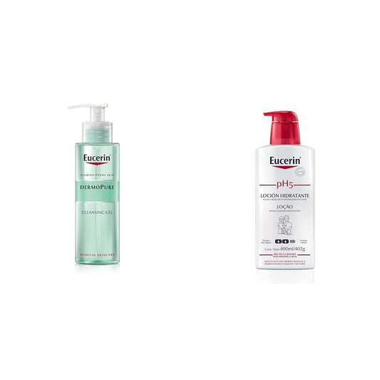 Eucerin Gel limpiador facial piel grasa imperfecciones, 400ml + Ph5 Crema Corporal para Piel Sensible o Seca, 400 ml
