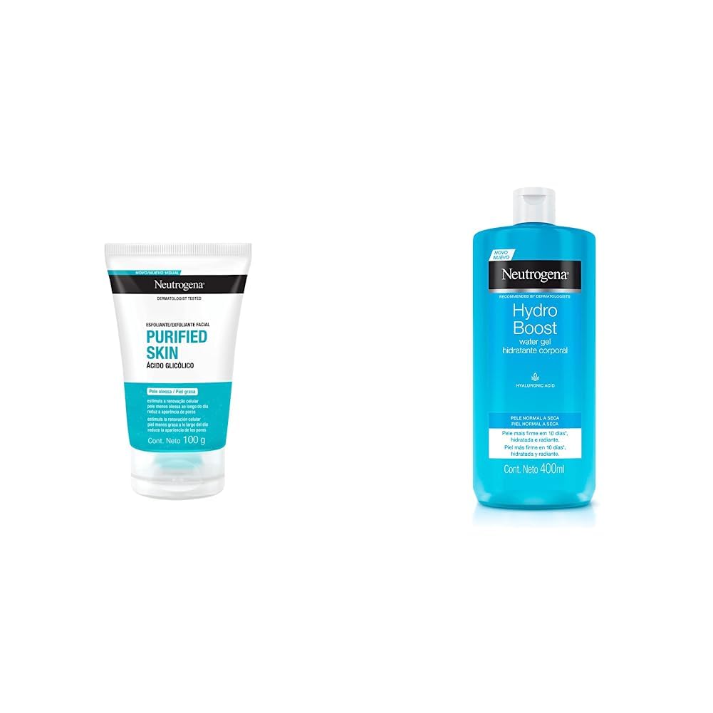 Exfoliante Facial Neutrogena Purified Skin Ácido glicólico 100 g, 1 + Crema corporal en gel Hydro Boost Ácido Hialurónico 400 ml