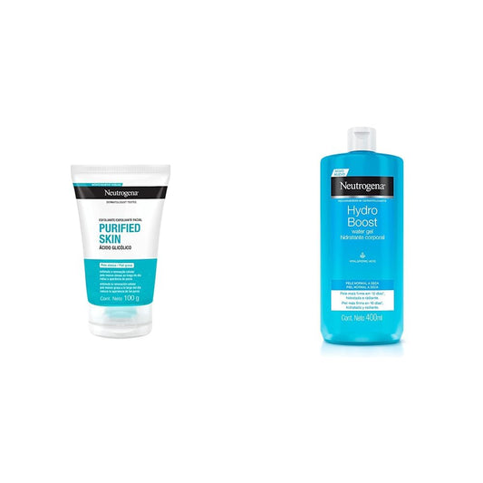 Exfoliante Facial Neutrogena Purified Skin Ácido glicólico 100 g, 1 + Crema corporal en gel Hydro Boost Ácido Hialurónico 400 ml