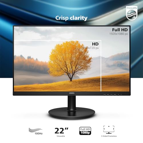 Monitor Philips Full HD 22 Pulgadas Negro con Frecuencia 100 Hz y Modo LowBlue
