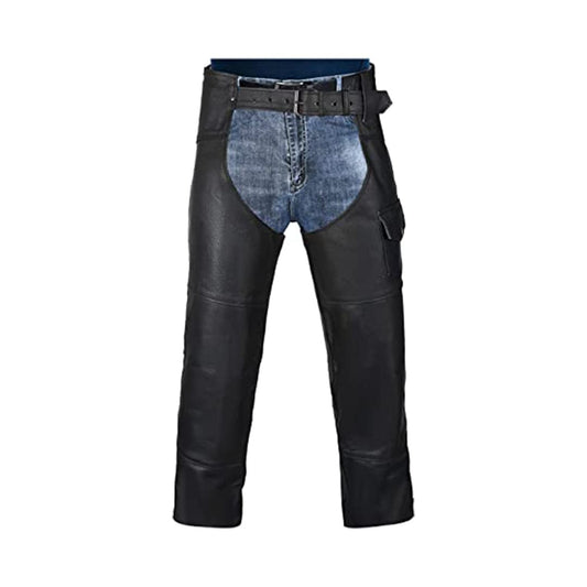 HWK - Chaparreras de cuero para motocicleta, diseño de vaquero, color negro, Negro, Waist 32''