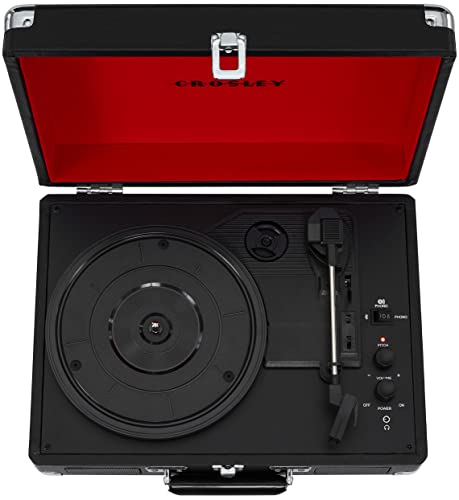 Crosley CR8005F-BK Cruiser Plus - Tocadiscos de Vinilo con Bluetooth de 3 velocidades, Color Negro y Rojo