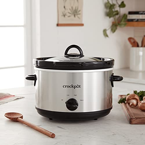 Crock-Pot 5-quart redondo olla de cocción lenta Manual, acero inoxidable, Con cucharón, Plateado, 4.73 l, 1