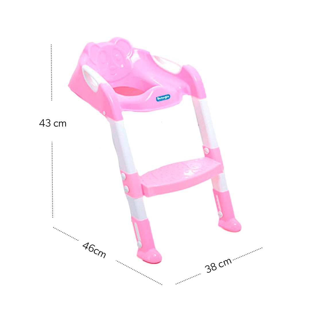 Bebeglo Asiento WC/Bacinica para Bebé con Escalones Ajustables y Asiento con Goma Antideslizante - Bacinica para Bebé con Manillas Retirables Soporte de hasta 30 kg Medidas 38 x 43 x 46 cm (Rosa)