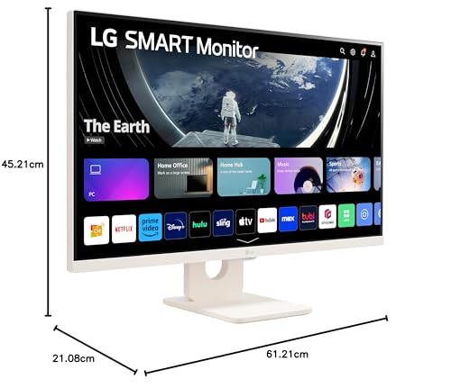 LG 27SR50F-W Monitor inteligente de 27 pulgadas FHD (1920 x 1080), visualización IPS WebOS 23, HDR 10, x2 altavoces integrados, AirPlay 2, visualización compartida, Bluetooth, aplicación ThinQ