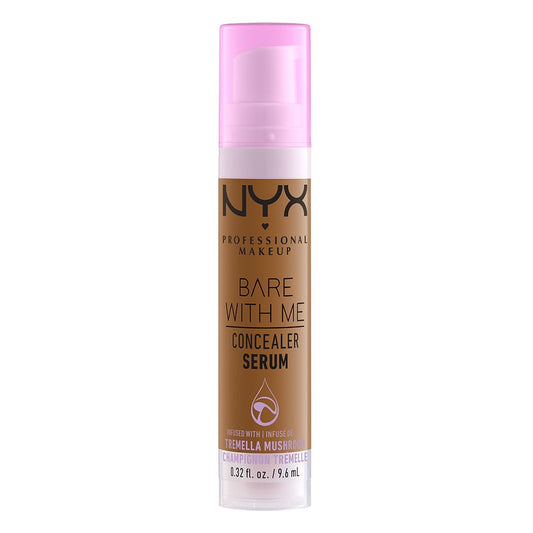 NYX Professional Makeup, Bare With Me Serum Corrector, 9ml. Tono: Camel. Suero corrector que cubre ojeras, manchas e imperfecciones. Cobertura media, hidratación hasta por 24 horas. Ideal para piel normal a seca. Fórmula vegana.