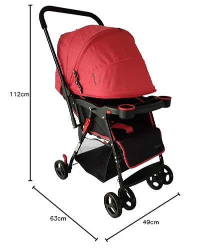 INFANTI | Carriola para Bebe SWIVEL Rojo | Carreola de viaje - Carriola de Viaje Plegable - Carrito para Bebe con Mango Reversible | Cosas para Bebes 6 Meses a 15kg | Incluye 2 Portavasos