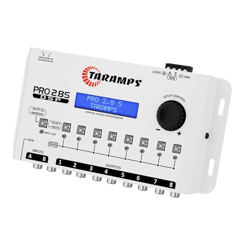 Procesador de Audio de Señal Digital Taramps Pro 2.8S Blanco Crossover con Ecualizador Gráfico de 15 Bandas y Secuenciador