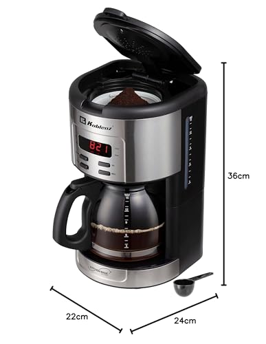 Cafetera de Goteo Koblenz, 15 Tazas, Capacidad de 1.8 L, Programable con Timer y Display Digital, 1000 W, Función Antigoteo, Base para Mantener Caliente, Jarra de Vidrio, Filtro Lavable (CKM-215 IN)