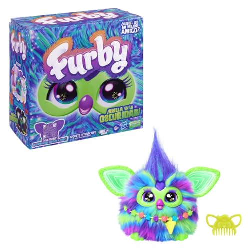 Furby Galaxy Edition Juguete de Peluche Interactivo, Incluye 15 Accesorios de Moda, Brilla en la Oscuridad, Habla, Canta y se Ilumina para niños y niñas, + 6 años