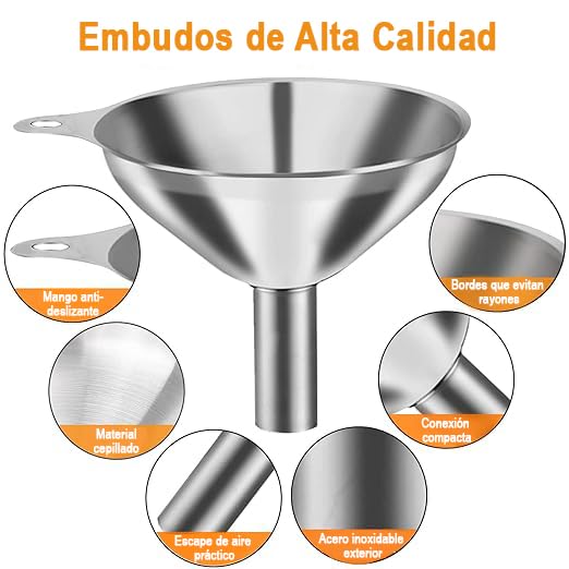 Juego de Embudos U Chef Acero Inoxidable con Cepillos para Cocina y Botellas
