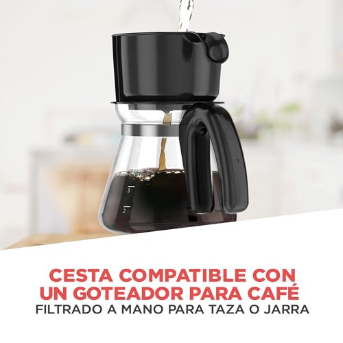 BLACK+DECKER Cafetera 4 en 1, con Vaso Personal y Filtro Permanente con Jarra de Vidrio, 5 Tazas, CM0755S-MX