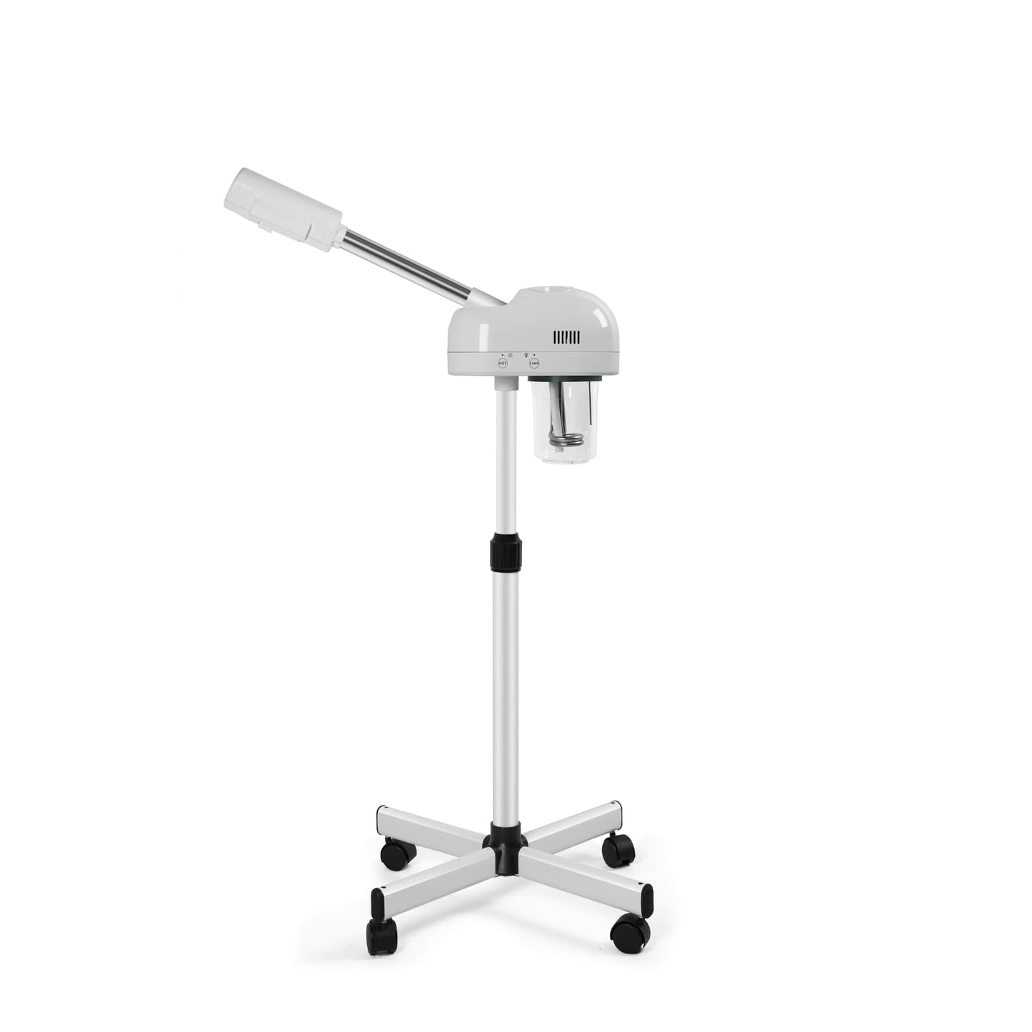 Vaporizador facial profesional de ozono con función de niebla caliente, vapor facial de pie sobre ruedas, altura ajustable y boquilla giratoria de 360°, uso en casa y salón SPA