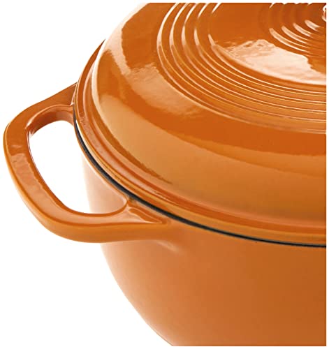 Lodge - Horno holandés de hierro fundido esmaltado de 6 cuartos con tapa, asas dobles, apto para horno hasta 500 °F o en estufa, uso para marinar, cocinar, hornear, refrigerar y servir - albaricoque